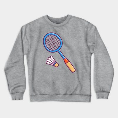 Racket And Shuttlecock Cartoon Crewneck Sweatshirt Official Badminton Merch