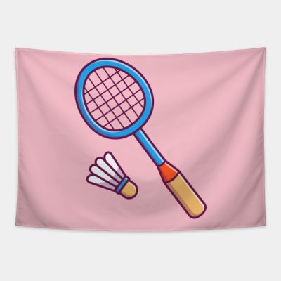 Racket And Shuttlecock Cartoon Tapestry Official Badminton Merch