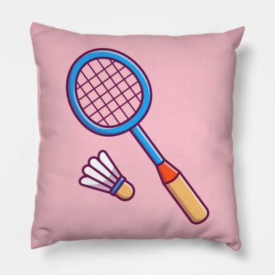 Racket And Shuttlecock Cartoon Throw Pillow Official Badminton Merch