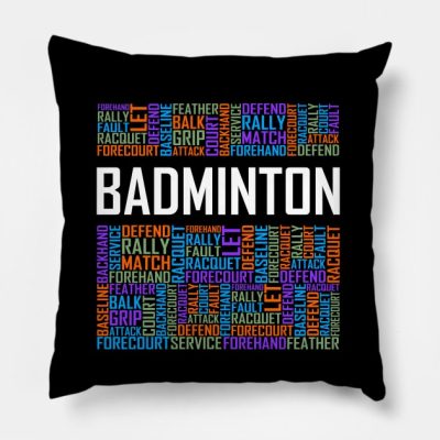Badminton Words Throw Pillow Official Badminton Merch