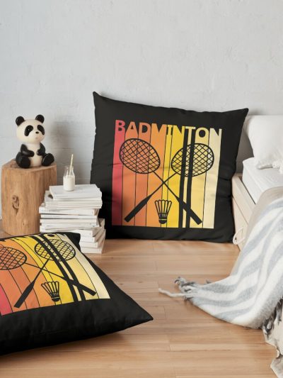 Vintage Retro Badminton Throw Pillow Official Badminton Merch