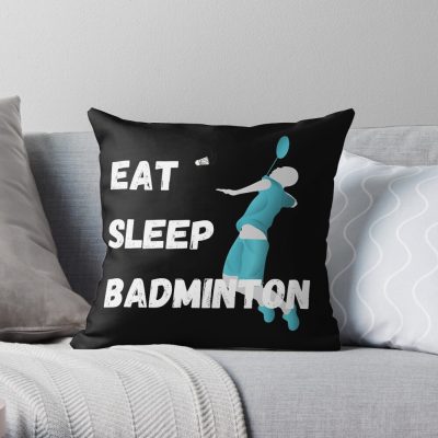 Badminton Eat Sleep Badminton Vintage Throw Pillow Official Badminton Merch