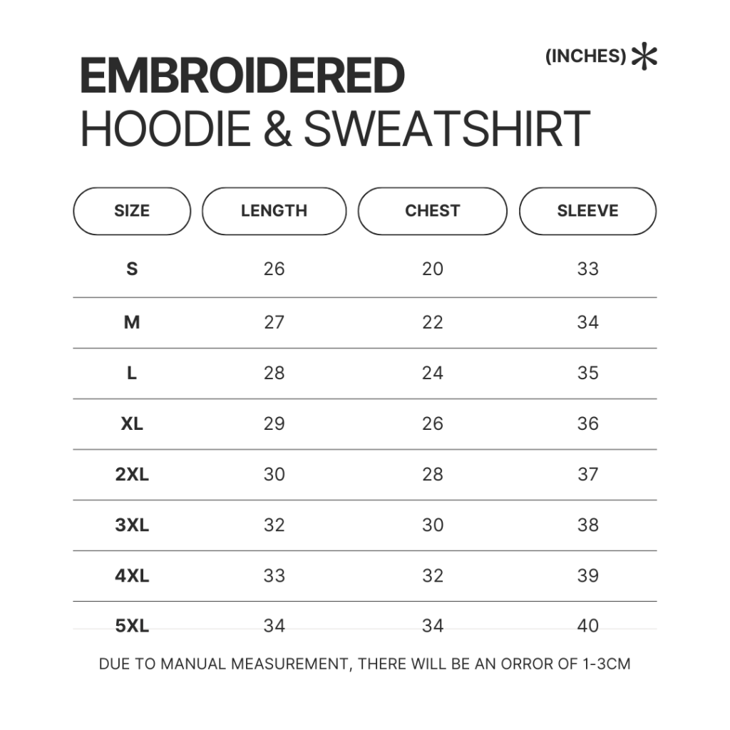 Embroidered Hoodie Sweatshirt Size Chart - Badminton Gifts