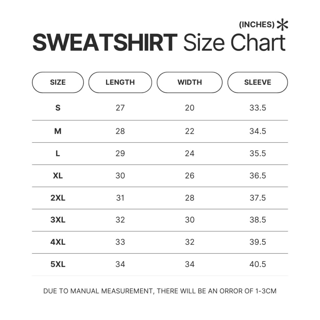 Sweatshirt Size Chart - Badminton Gifts