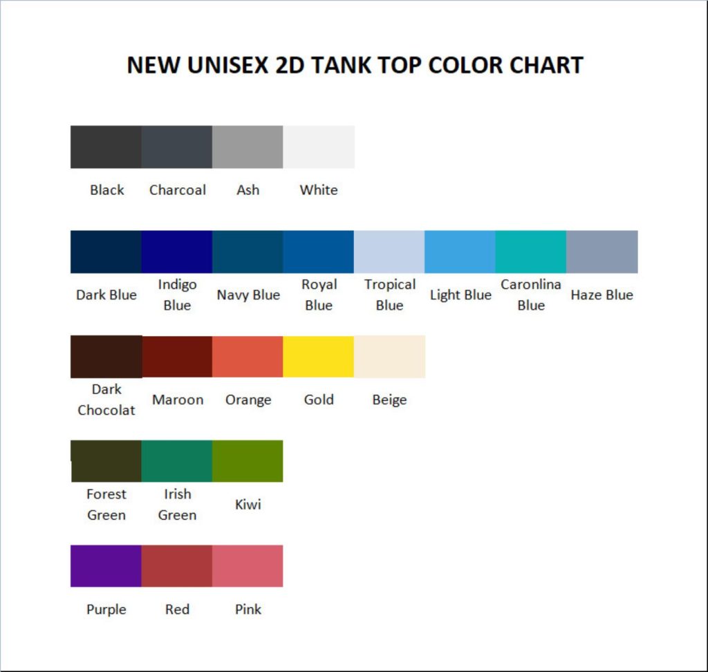 tank top color chart - Badminton Gifts Store