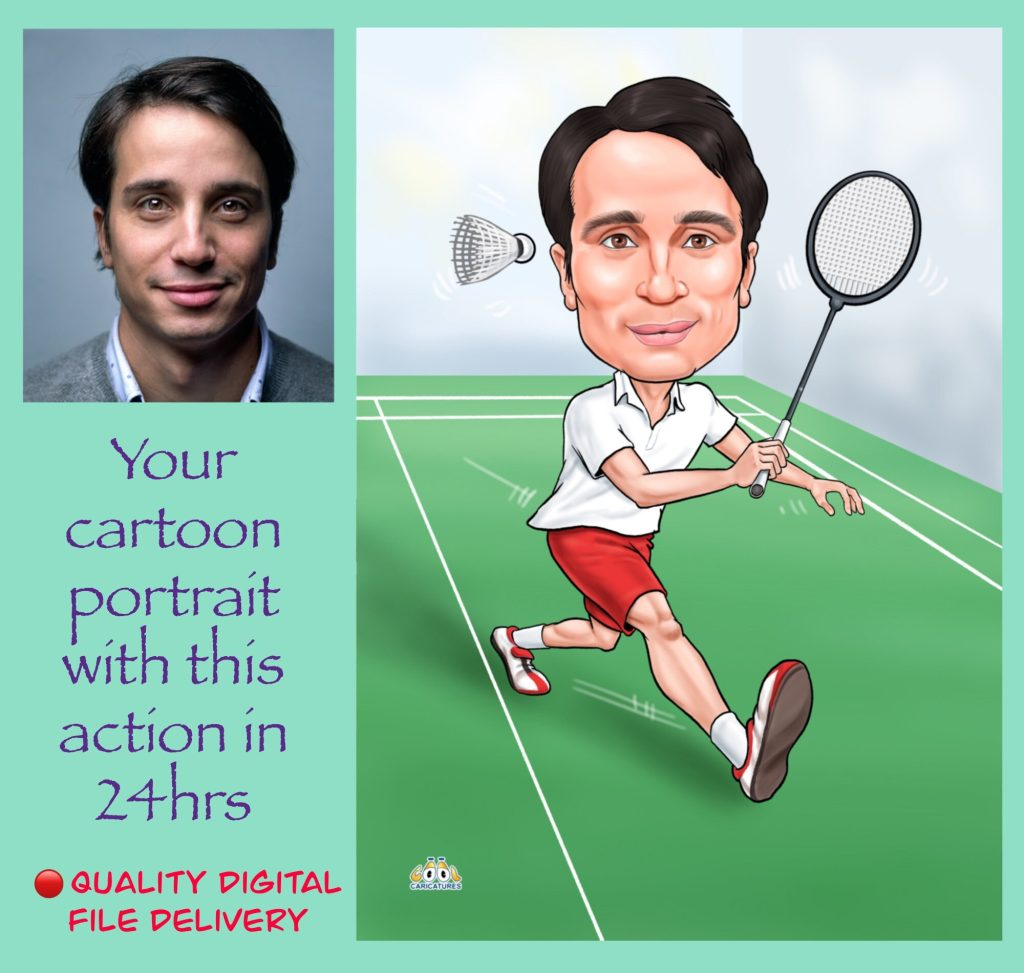 Personalized Badminton Caricature Cartoon Poster