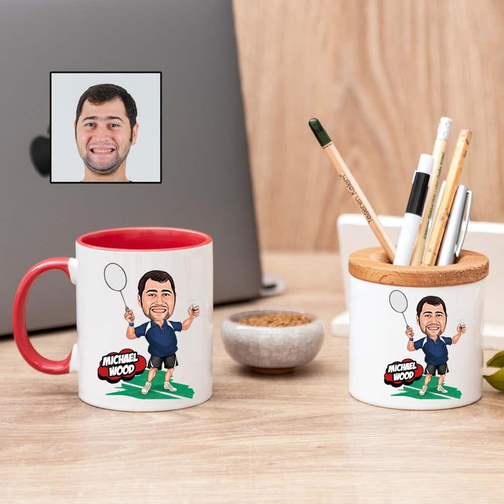 Personalized Badminton Cartoon Mug