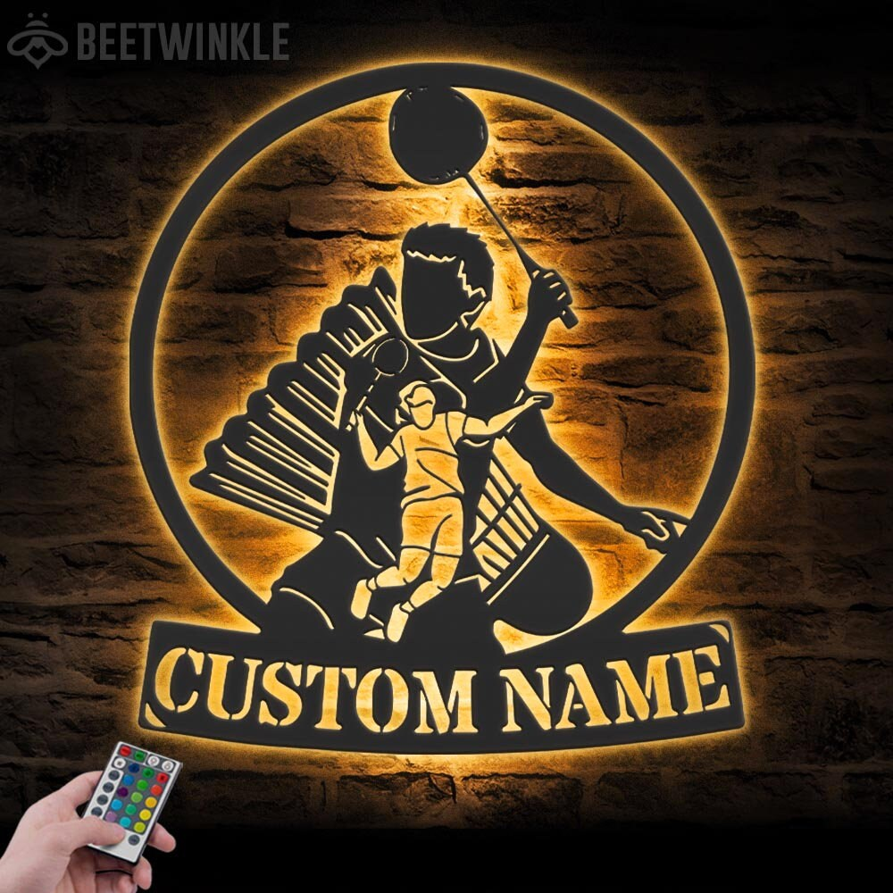 Man Badminton Personalized Metal Sign With Led